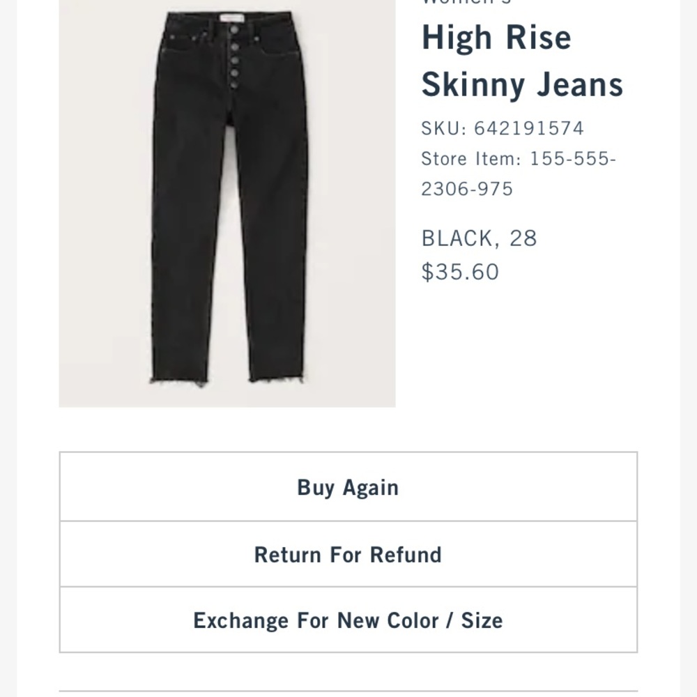 Abercrombie high rise skinny jeans - black sz6